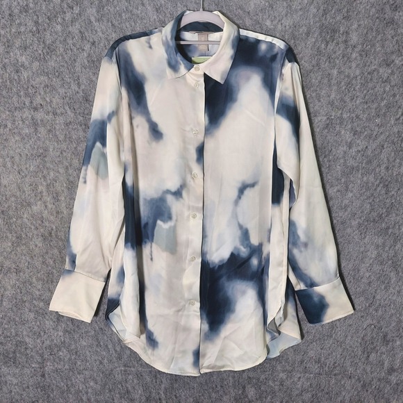 H&M Women Tunic S Button Shirt Long Sleeve Cloud Shirt Retro Preppy - Picture 1 of 11